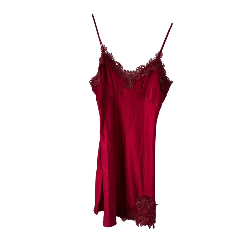 Allegra K Red Lace Trim Slip Dress Lingerie Chemise Sleeveless Small‎